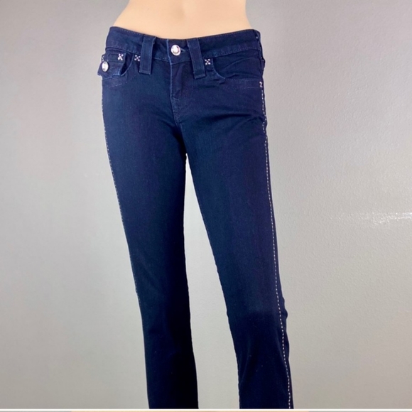 True Religion~Disco Billy Rhinestone Straight Leg Jeans Low Rise Y2K - Picture 1 of 16